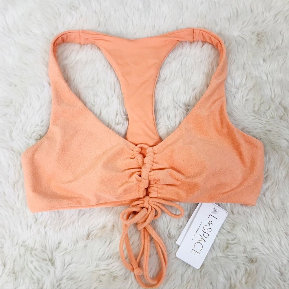 L*SPACE Pastel Peach Terry Cloth Lace Up Bikini Top Dax Terrycloth Large New - Picture 2 of 10